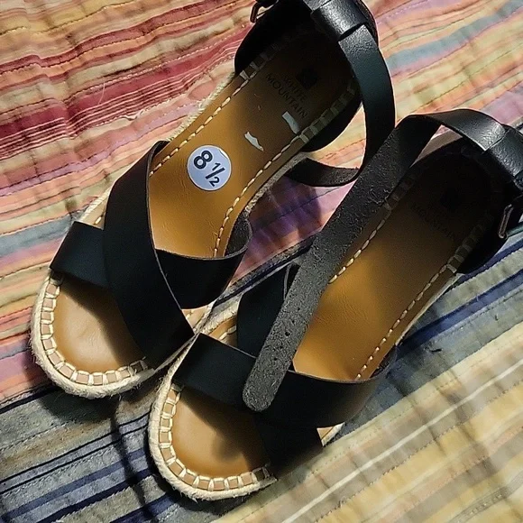 White Mountain Black Espadrille Wedges - Picture 3 of 3